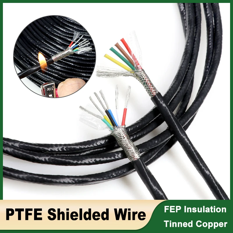 

1/5/10/20M PTFE Shielded Wire Sq 0.3/0.5/0.75/1/1.5mm FEP Insulated 1 2 3 4 5 6 Core High Temperature 200℃ Tinned Copper Cables