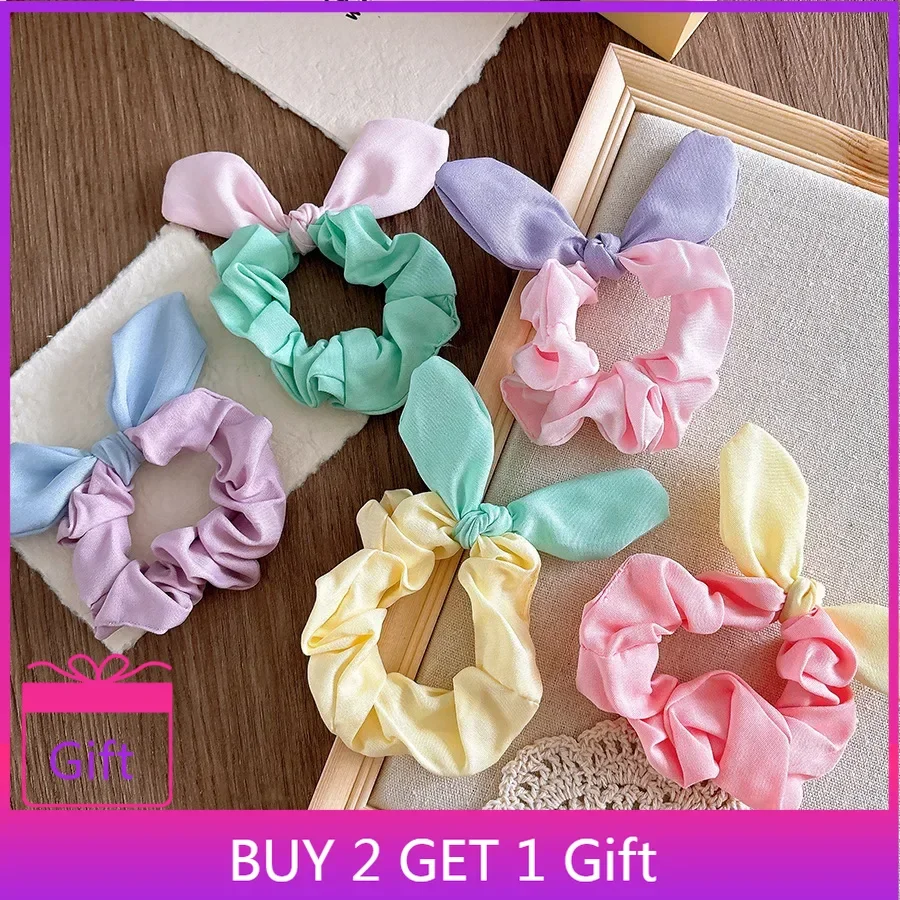 

Korean-style Fresh Color-blocking Satin Bowknot Girlish Hair Tie for Students Ins-style High-elastic Ponytail Hair Rope