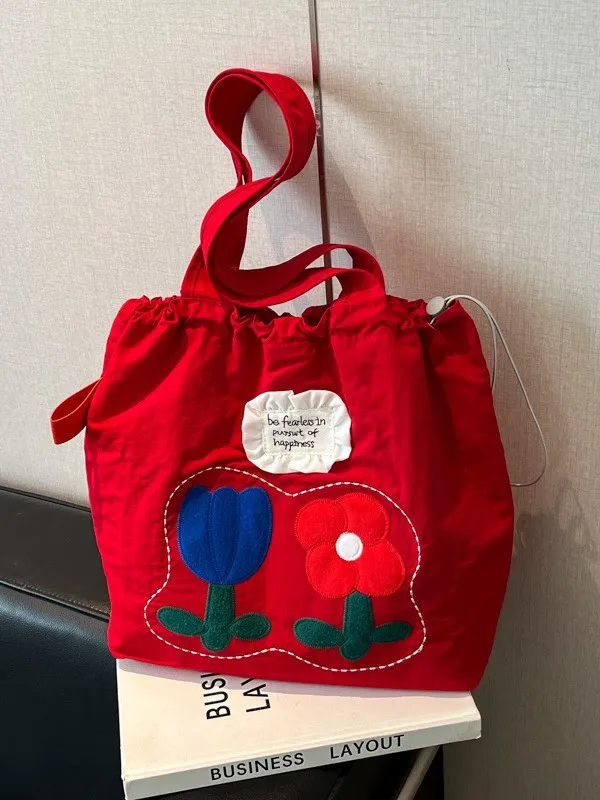 2025 nuevo bolso de hombro de flores de verano de gran capacidad Edición coreana lindo bolso de mano de ocio bolso de compras de gran capacidad bolso de lona