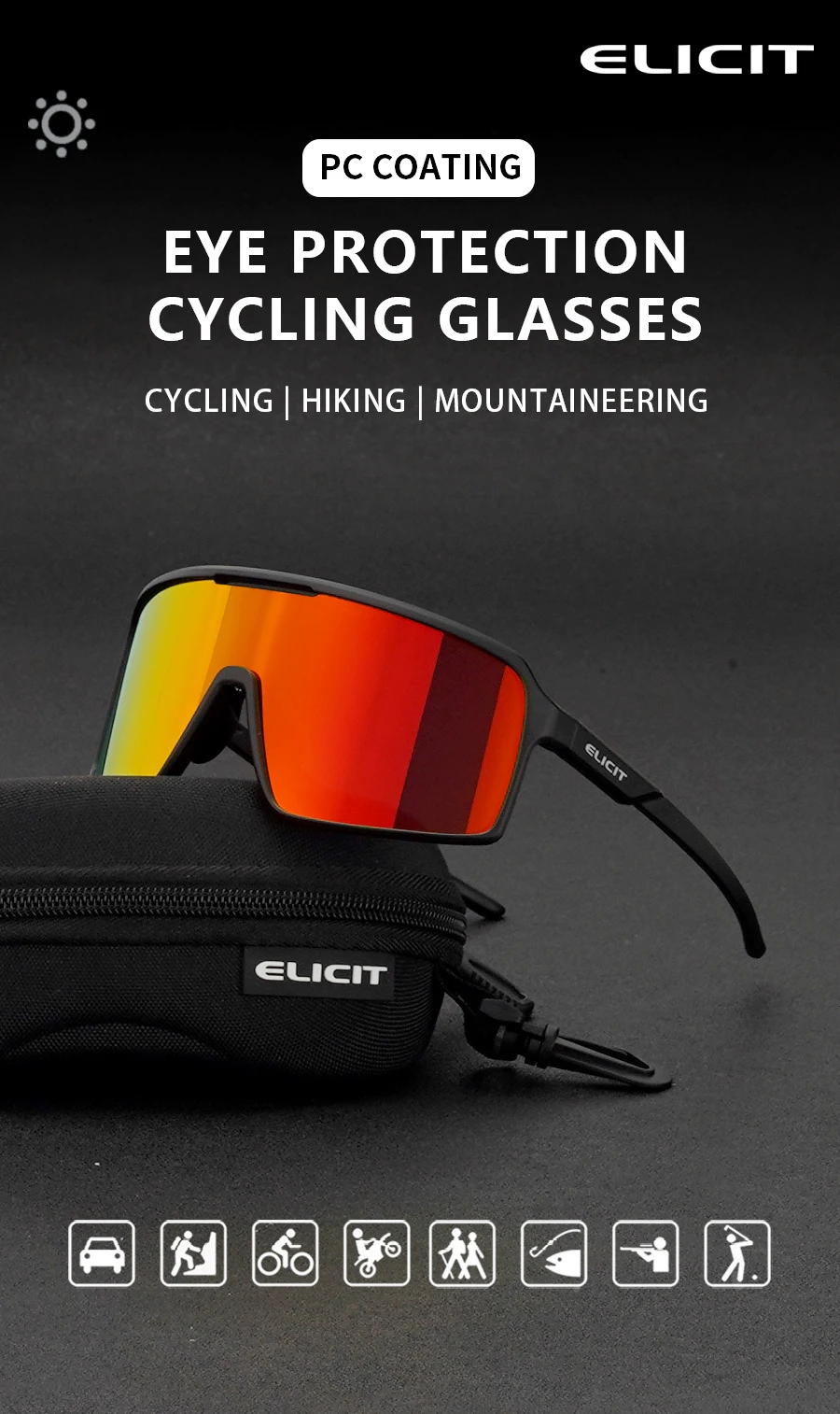 ELICIT Fahrradbrille für Männer und Frauen, Mountainbike-Brille, Outdoor-Sport, Laufen, Wandern, UV400-Schutzbrille, MTB-Fahrbrille – Detail 1