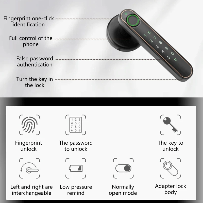 for Smart Fingerprint Door Lock with Handle Keypad Anti-peep Password Door Lock Keyless Entry Door Lock for Interior Dropship