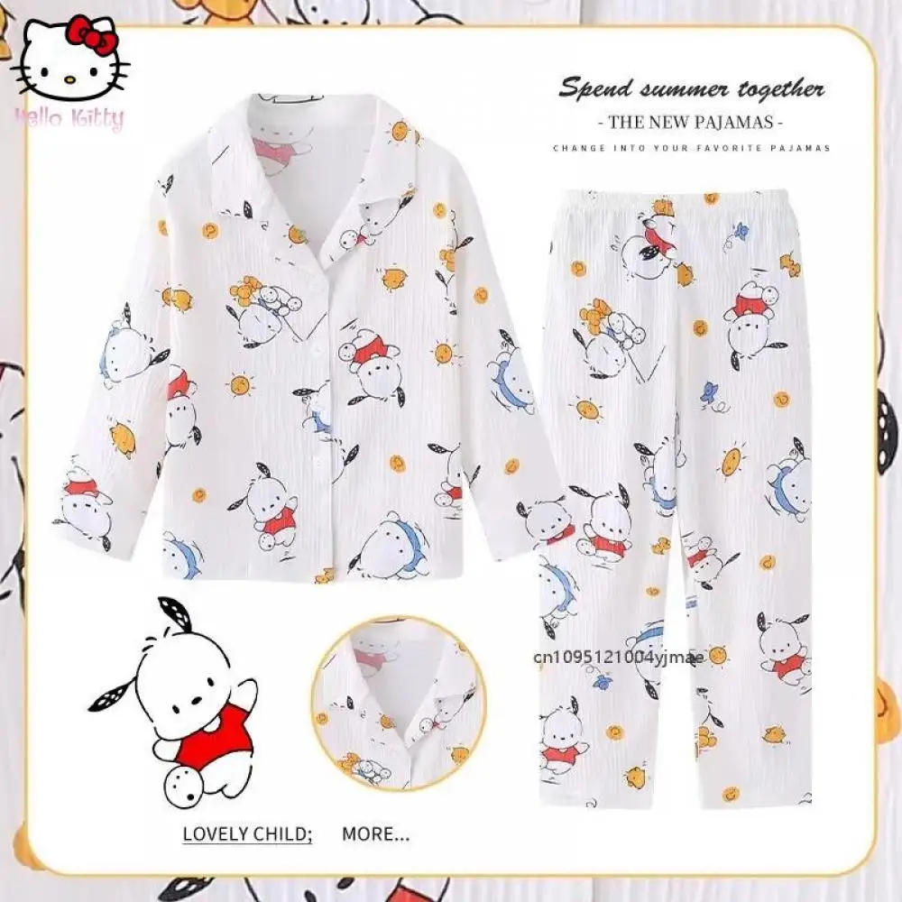 

Новые детские пижамные комплекты Sanrio Kuromi, кавайная детская одежда для сна с героями мультфильмов, милые осенние пижамы в стиле аниме, домашняя одежда, домашняя одежда для девочек