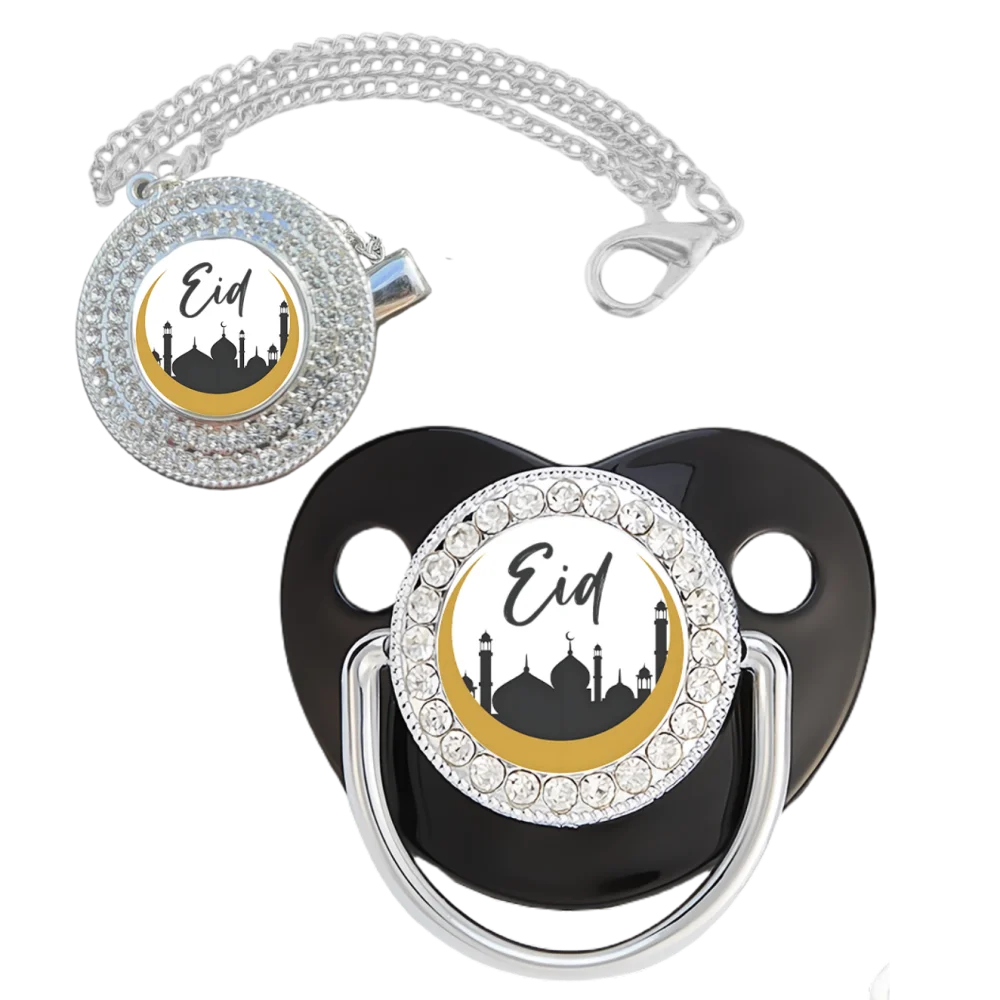 Set ciuccio di lusso per bambini musulmani per ragazzi e ragazze Ciucci con catena di zirconi scintillanti Regalo per il bagnetto del bambino senza BPA Chupeter 0-8M