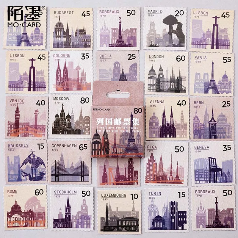 46 pz/scatola World Landmark Stamp Stickers Vintage Natural Post Office Retro Stamp decorativo fai da te Scrapbooking Sticker Label