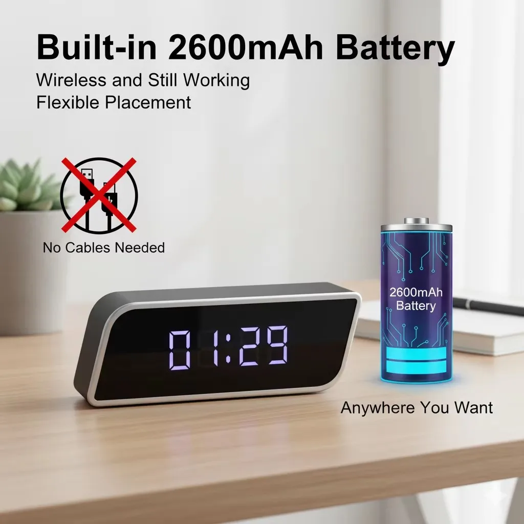 

Цифровая камера-часы 1080P FHD Беспроводные Wi-Fi камеры с ночным видением 2600 мАч Батарея Управление через приложение Видеокамеры с обнаружением движения