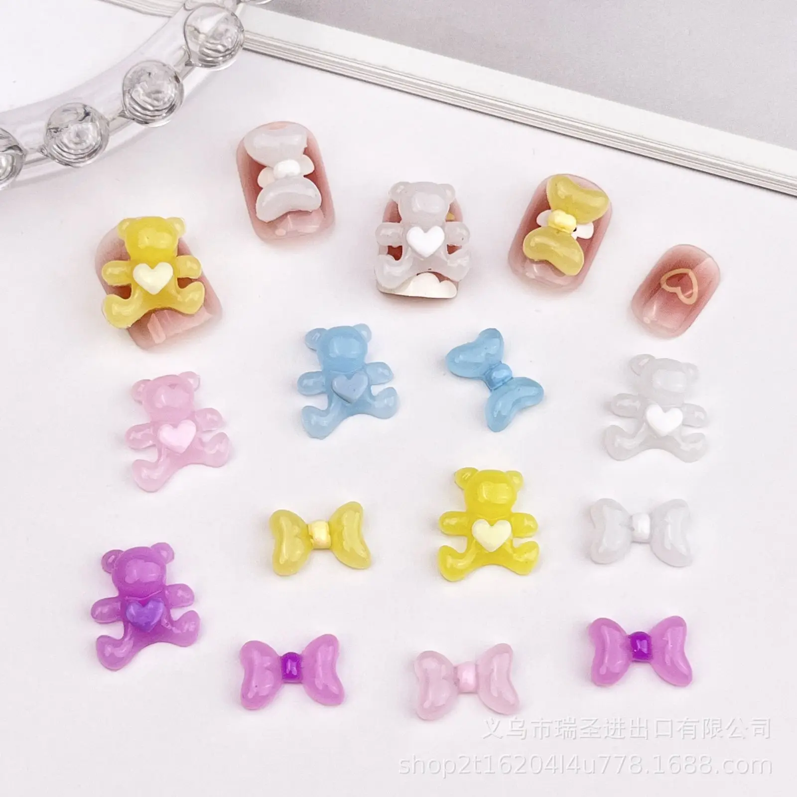 20pcs miniso bear cartoon nail charms for diy nail making kawaii cute resin nail art decoreation