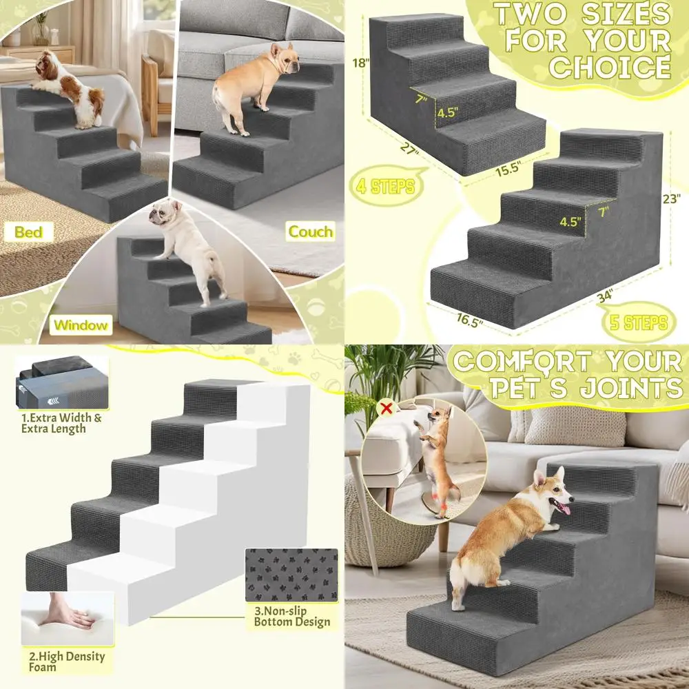 

Лестница для домашних животных для маленьких собак и кошек, 23 высокие нескользящие ступеньки, 5-ступенчатая серая пенопластовая лестница для приподнятых кроватей и дижек
