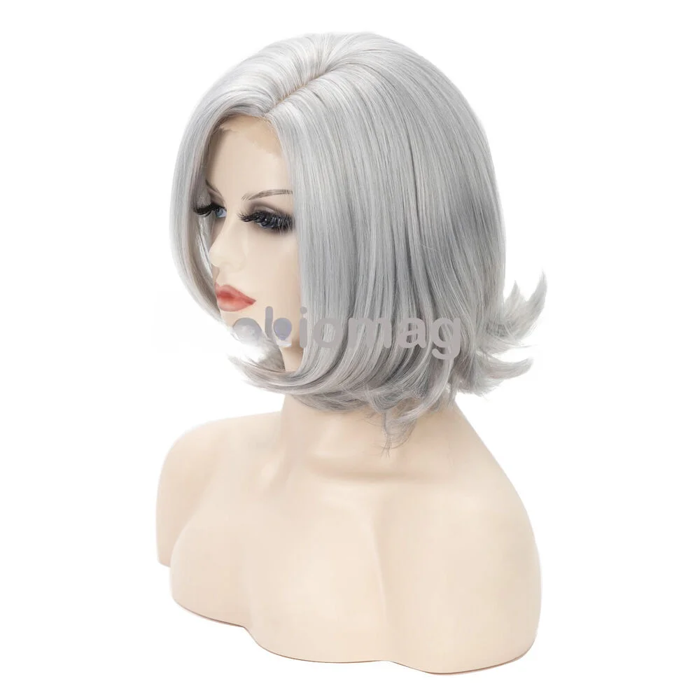 Short Bob Wavy Gray Lace Front  Synthetic Women Soft Natural Wig