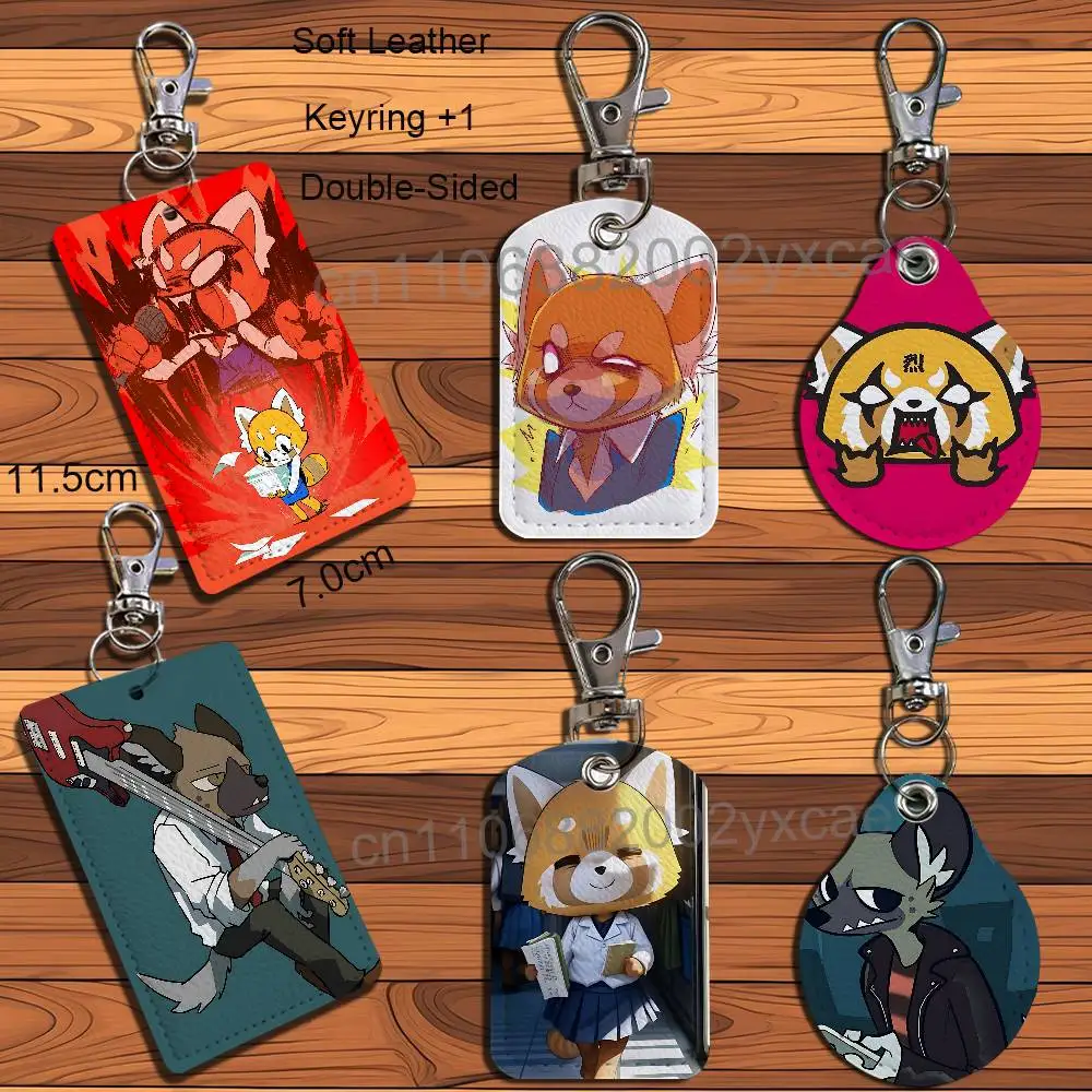

workplace elite Aggretsuko Retsuko Leather Keychain Badge Holder with Lanyard - ID/Access Card Holder, Key Ring Accessory
