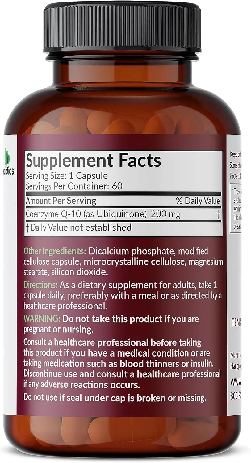 CoQ10 200 MG Cellular Energy Production, 60 Vegetarian Capsules