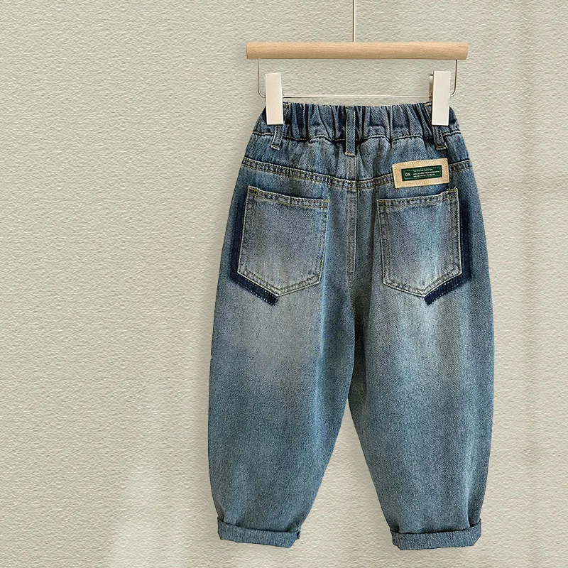 

Children Boys Jeans Letter Sticker Infant Babys Boys Printed Straight Pants Vintage Toddler 1-8Y Boys Denim Pants Kids Boys Pant