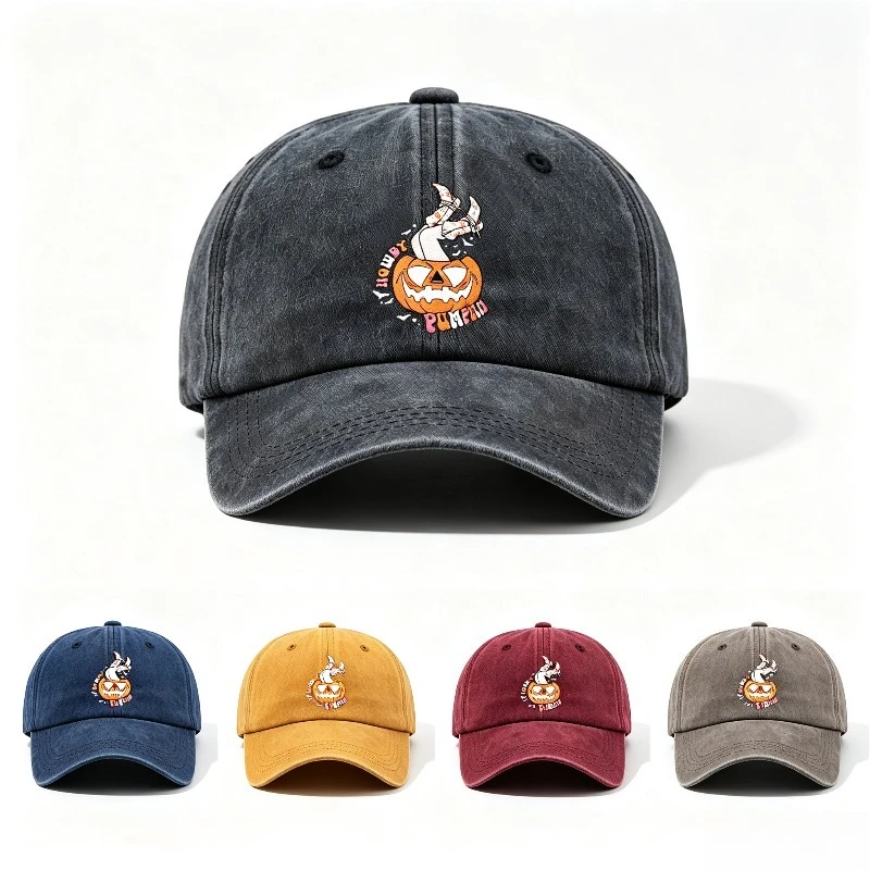 1pc Vintage Washed Baseball Cap Funny Skeleton Leg Jack‑o‑Lantern Graphic Unisex Dad Hat Sun‑Hat For Halloween Fall Daily Outfit