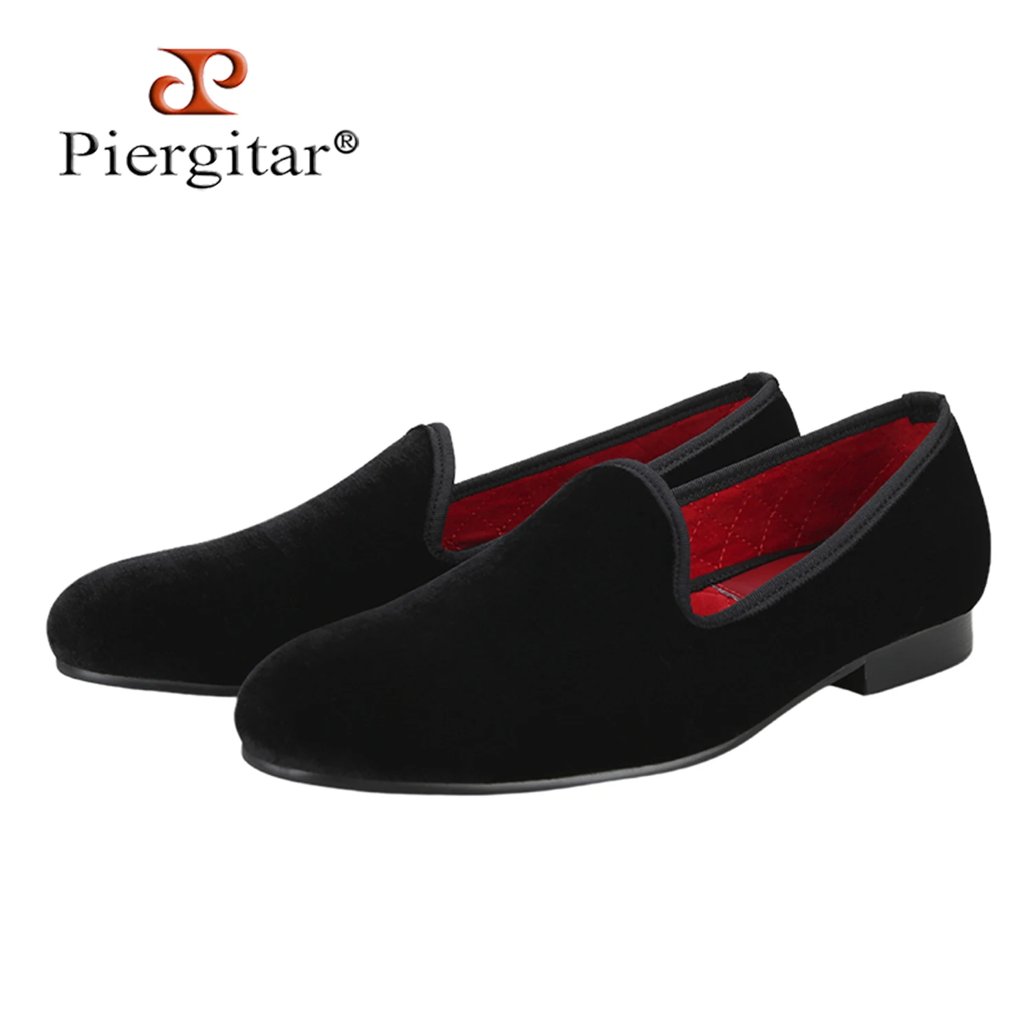 Piergitar High Grade Black Velvet Men's Loafers British Style Classic Plain Style Slip-On Shoes For Party And Wedding Plus Size