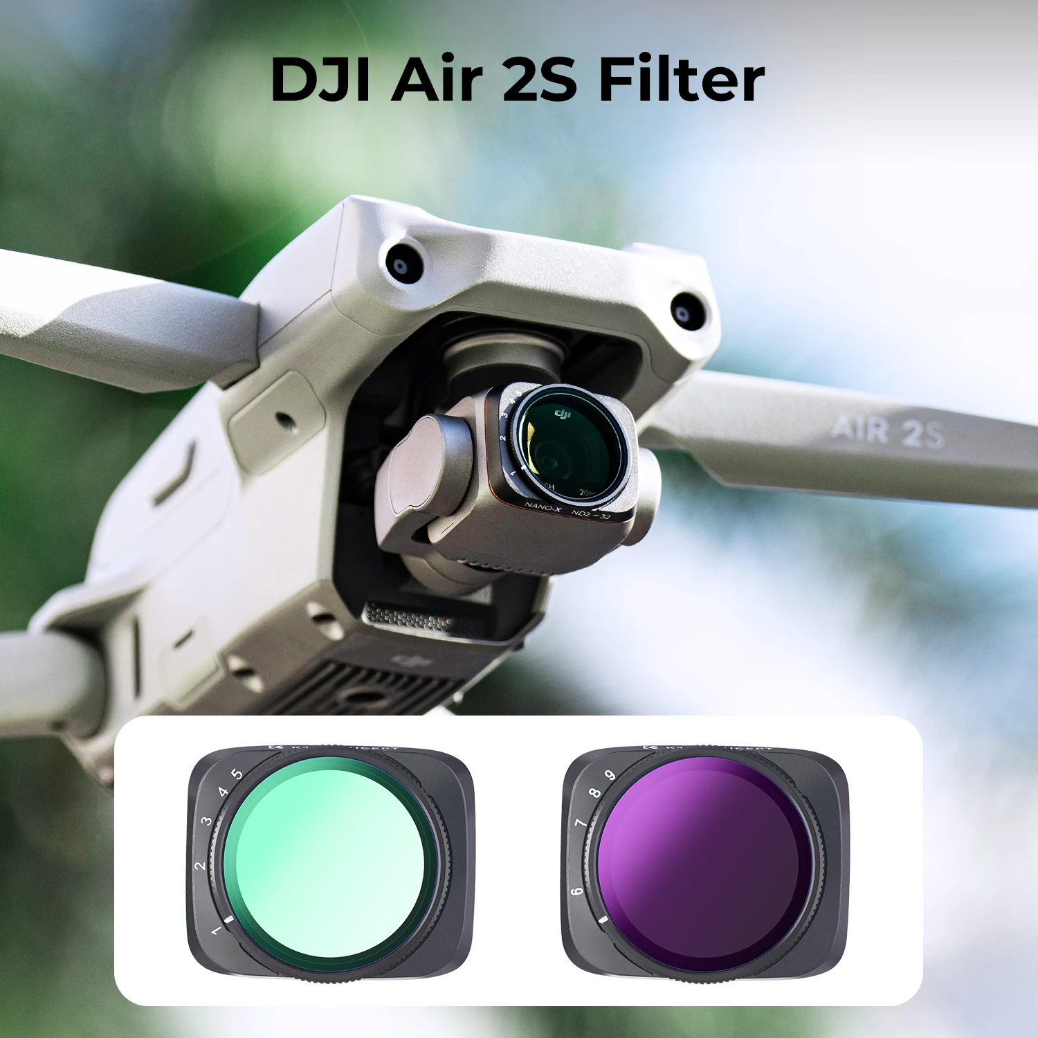 K&F Concept Filter for Drone DJI AIR 2S 2pcs Filters Set Variable VND2-32 & VND64-512 with a Set of Propellers for Drone AIR 2S