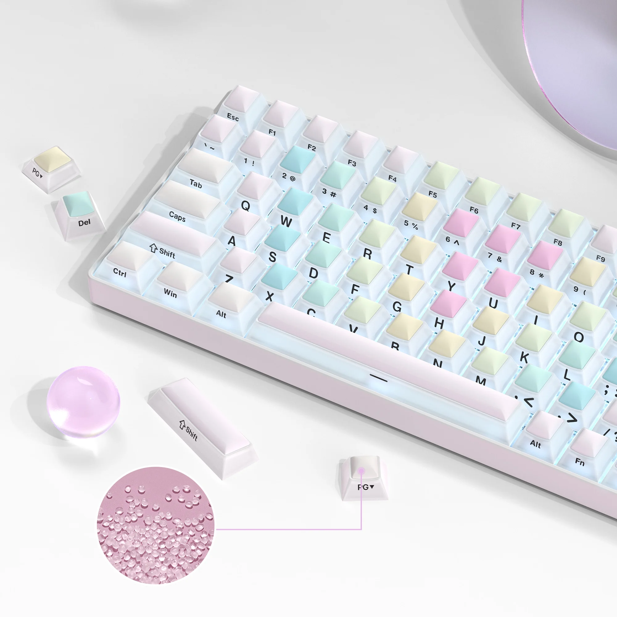 124 Keys Rainbow Castle Silica Gel Keycaps Cherry Profile Translucent PC Keycaps for Cherry MX Switches Mechanical Keyboard