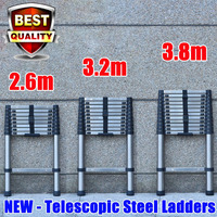 Ladders Extendable Telescopic 2.6M-5M Heavy Duty Multi Purpose Straight Loft Ladder Portable Folding Stainless Steel Ladder Tool