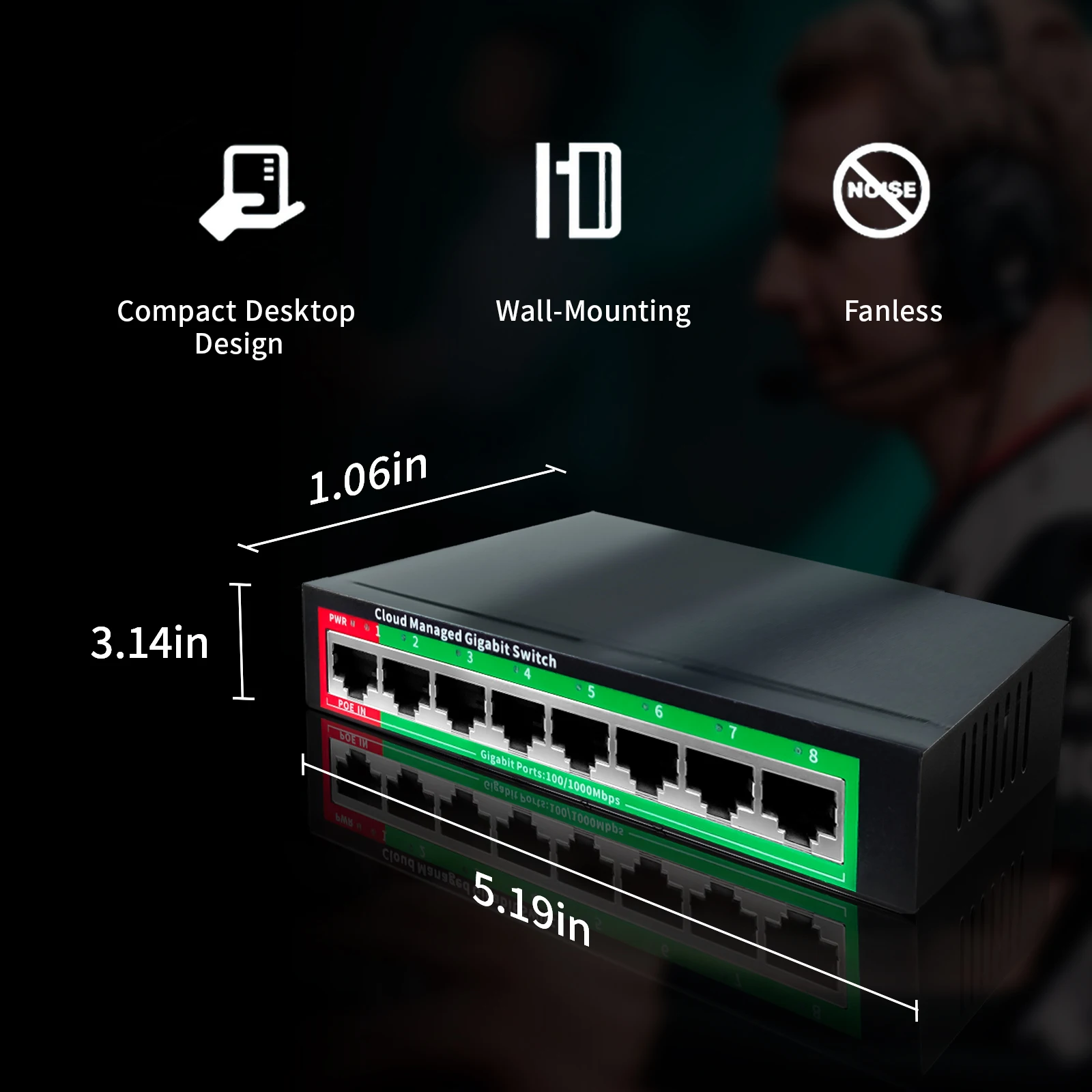 Cloud-managed Gigabit Ethernet Switch 8 Port Network Switch 48V POE Network Extender Desktop 100/1000Mbps SFP APP Managed Switch