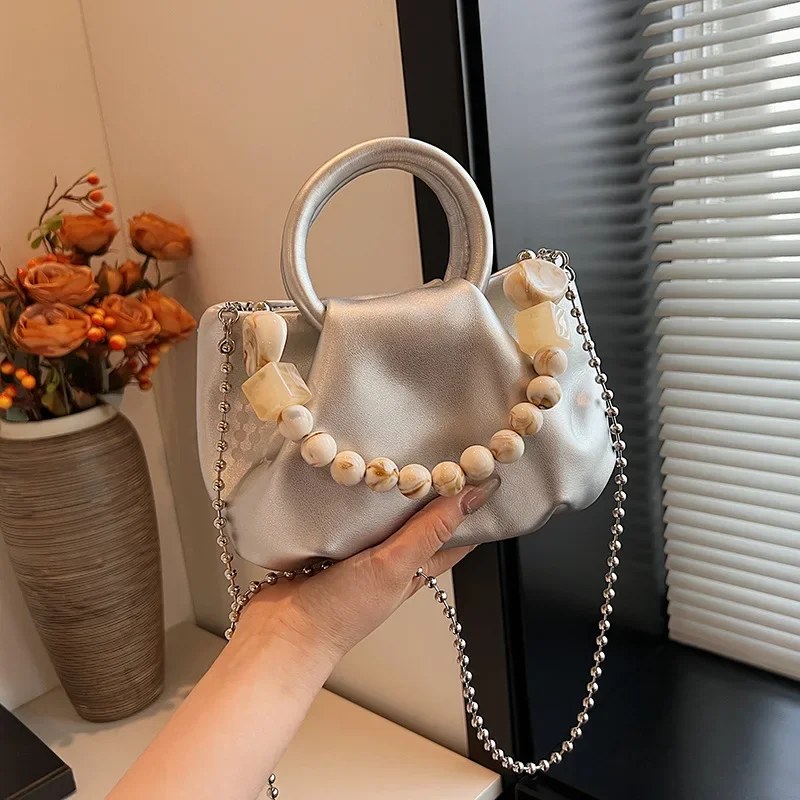 2024 New! Luxury - Style Women's Small - Design Handbag, Pleated Chain - Strap Cloud Bag, High - End Feeling