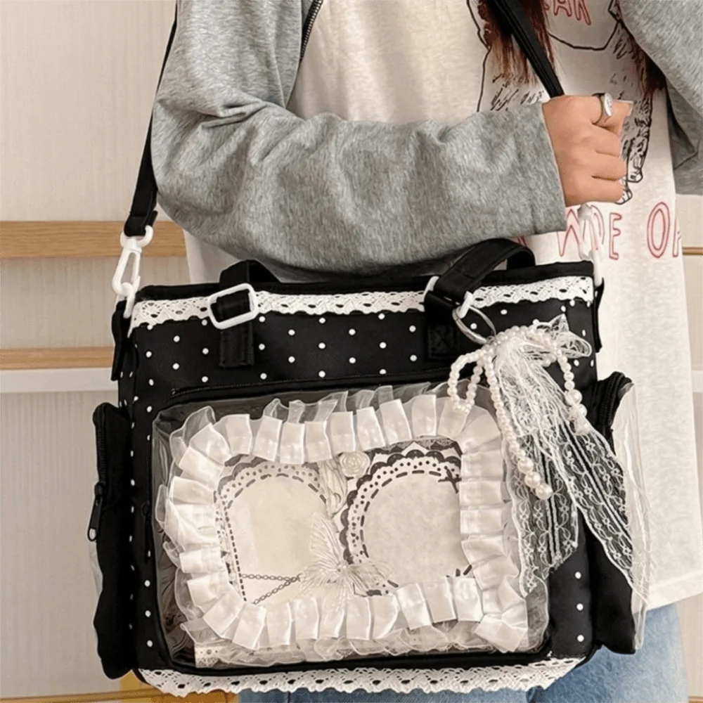 Cute Ballet Style Lolita Crossbody Bag Polka Dot DIY Transparent Itabag College Style Nylon Tote Bag Parties