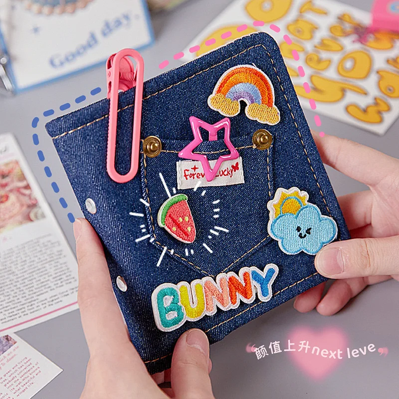 Denim DIY Mini Retro Binder Fabric album Photocard Holder 3 inches Photo Album Kpop Idol Notebook Collect Book storage book