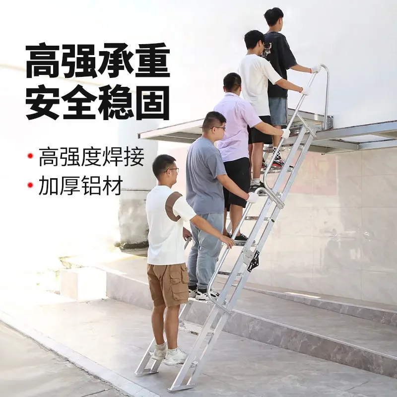 Aluminum alloy welding folding ladder, lower foundation pit, swimming pool, upper roof climbing mobile stairs can be customized