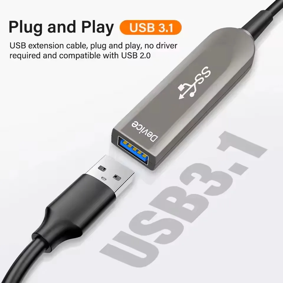 Cable de fibra óptica USB 3.1, 10 Gbps, cable de extensión AOC USB 3.0, compatible con USB 2.0, para discos duros, cámaras digitales y teclados.