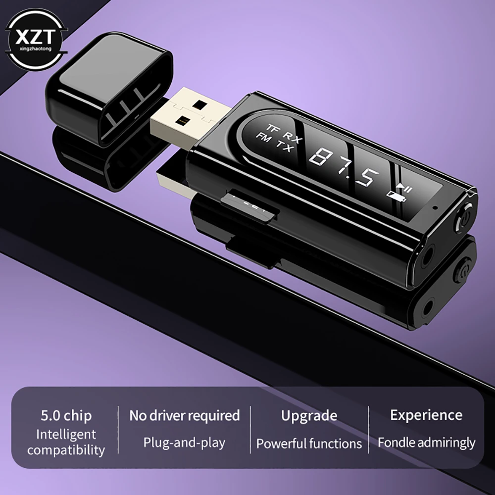 6 In 1 Bluetooth 5.0 USB Receiver Transmitter LED Display MP3 Player Aux Car FM TV PC TF Wireless Audio Stereo Adapter