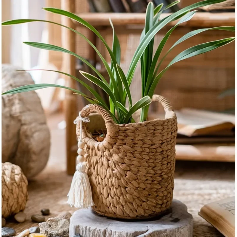 

Villa Courtyard Portable Green Plant Flower Ware Rural Imitation Grass Tassel Cement Flower Pot Living Room Balcony Ornaments