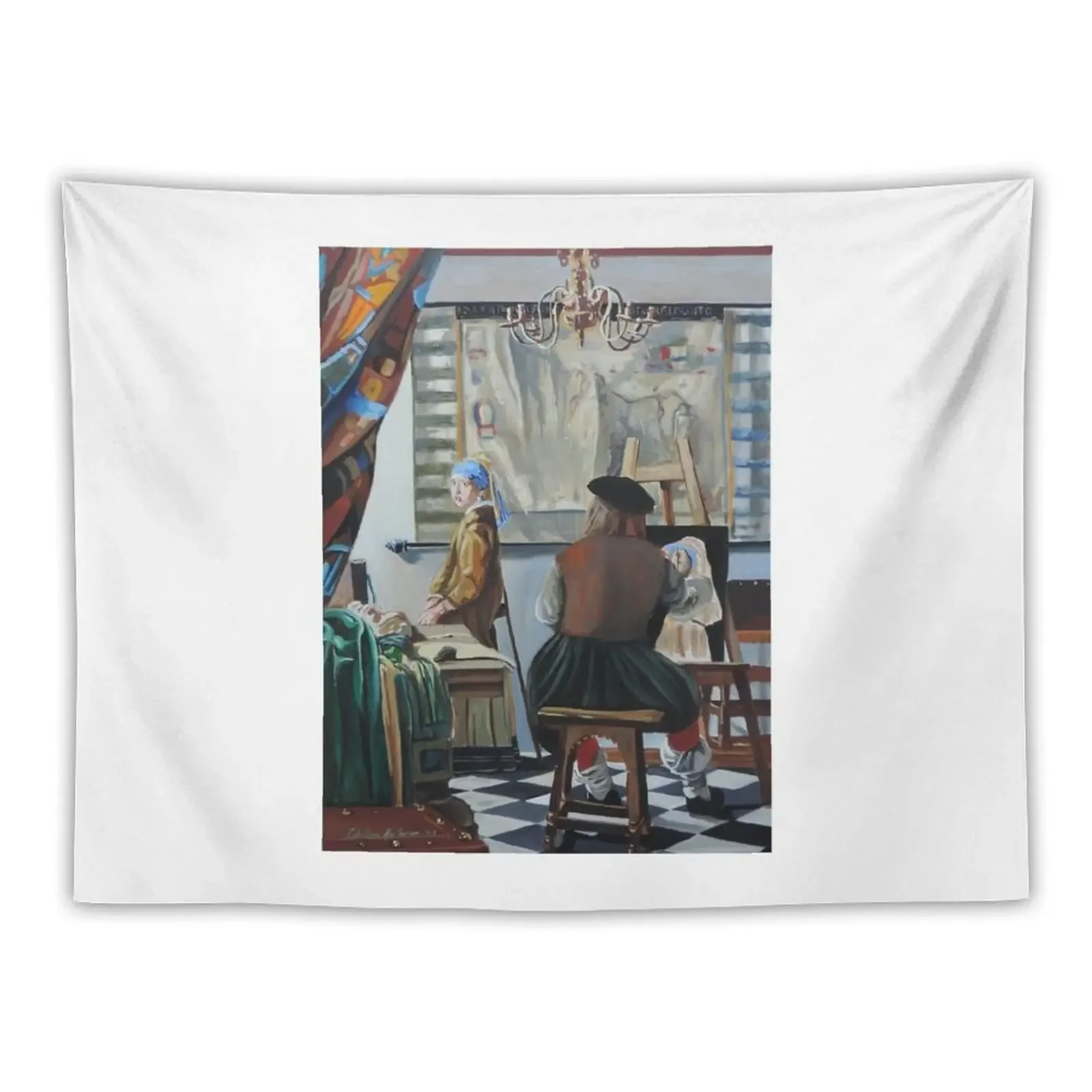 Vermeer paints the girl with a pearl earring (2016) Tapestry Bedroom Deco Tapestry