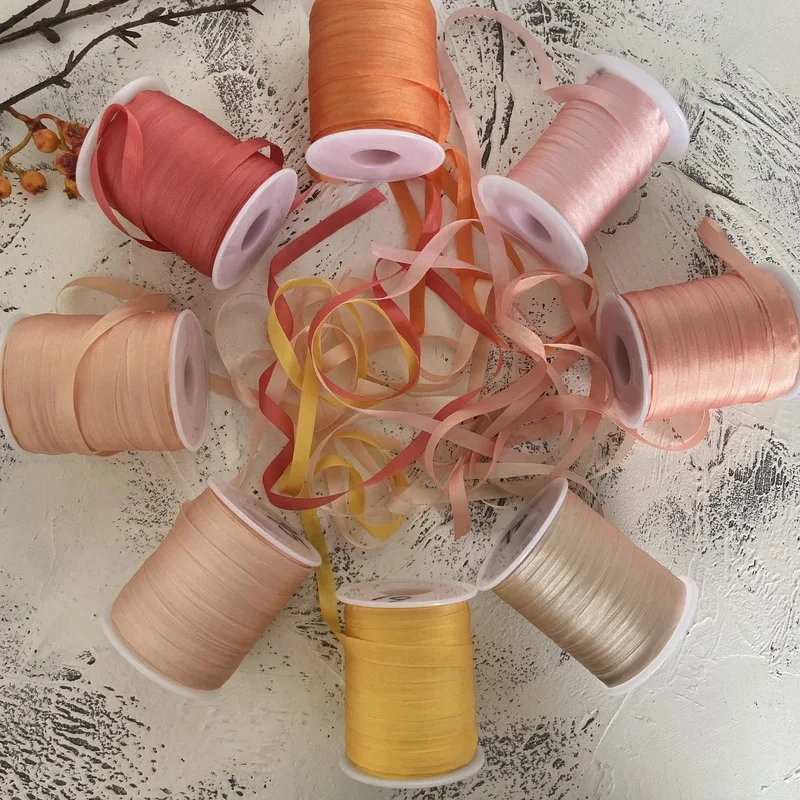 

7mm, 10m/color,silk set,80M,100% real pure thin normal silk ribbons for embroidery and handcraft project,gift packing yellows