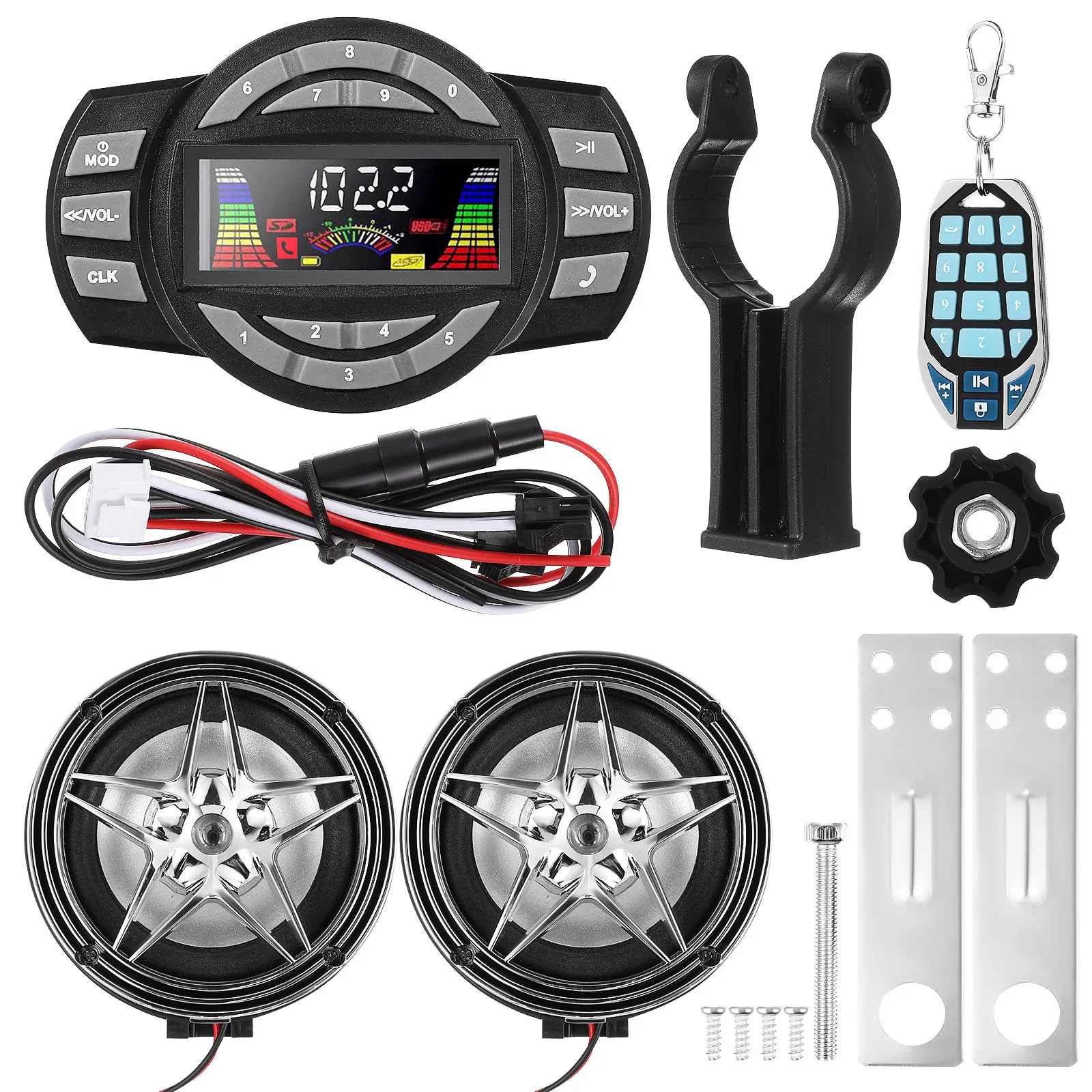 

1Set Waterproof Motorcycle Speaker Stereo System with Fm Radio USB Card Wireless Connectivity Star Design for All
