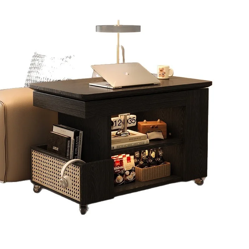 يمكن تحريك حافة أريكة غرفة المعيشة المصنوعة من الخشب الصلب وتدويرها ورفع عربة الشاي الصغيرة