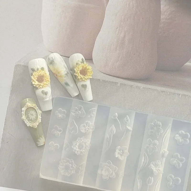 3D Fruit Silicone Nail Mold Sweet Flower Petals DIY Design Manicure Template Carving Nail Art Stencil Soft Stamping Mold Tools