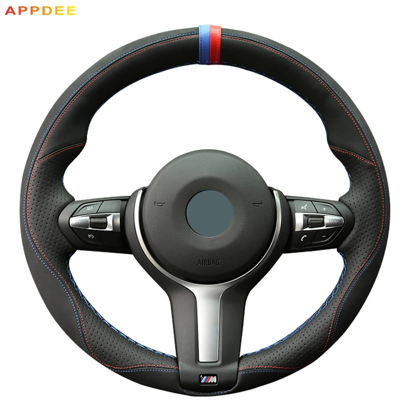 

APPDEE Black Suede Leather Car Steering Wheel Cover for BMW F87 M2 F80 M3 F82 M4 M5 F12 F13 M6 F85 X5 M F86 X6 M F33 F30