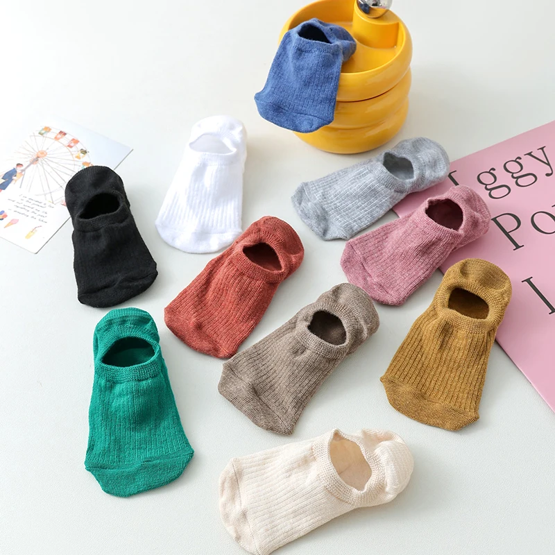 5 Pairs Women Sock Slippers Set Solid Colors Summer Thin Breathable Invisible Boat Socks Non Slip Silicone No Show Short Socks