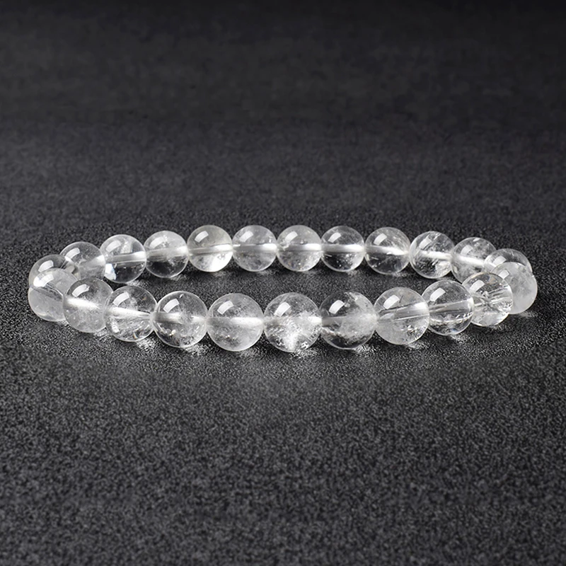 Natural Clear Quartz Crystal Beads Bracelet Real Women White Transparent 100% Genuine Rock Crystal Stone Reiki Healing Jewelry