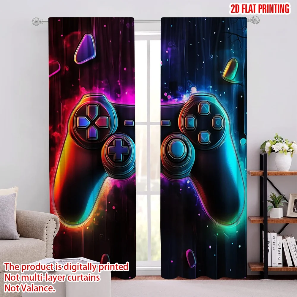 

2Pcs Gamepad Curtain Geometric Pattern Drapes Colorful Game Handle Window Treatments Drapes For Bedroom Living Room