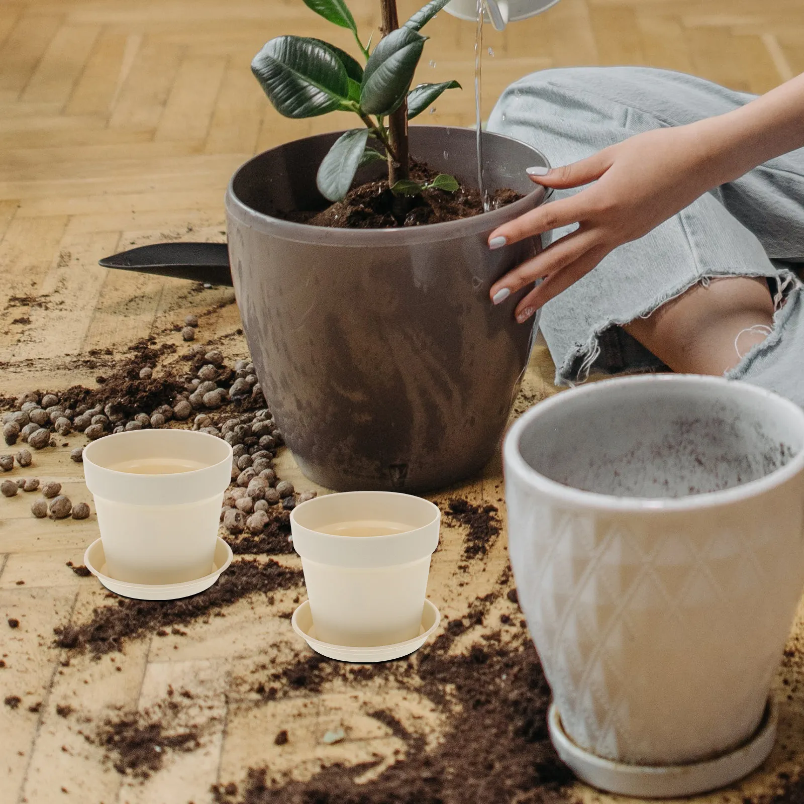6Sets Small Plant Pots Set PP Material Breathable Flower Pots for Indoor Outdoor Gardening Patio Porch Bonsai Succulents