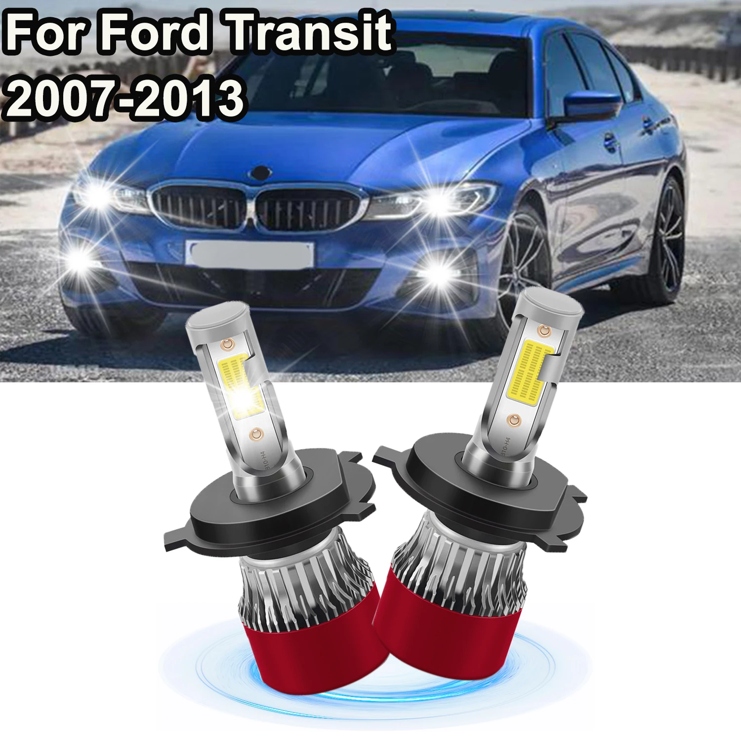 

2PCS H4 LED Headlight Headlamp Bulbs For Ford Transit 2007-2013 High/ Low Beam Turbo Fan Cooling Fast dissipation Light Bulbs