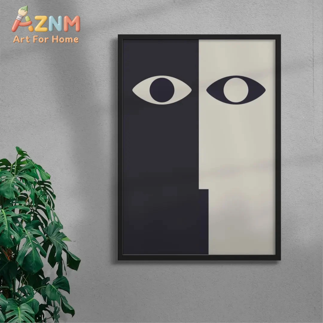 

Minimalist Abstract Eyes Face Wall Art Print - Modern Geometric Home Decor Poster