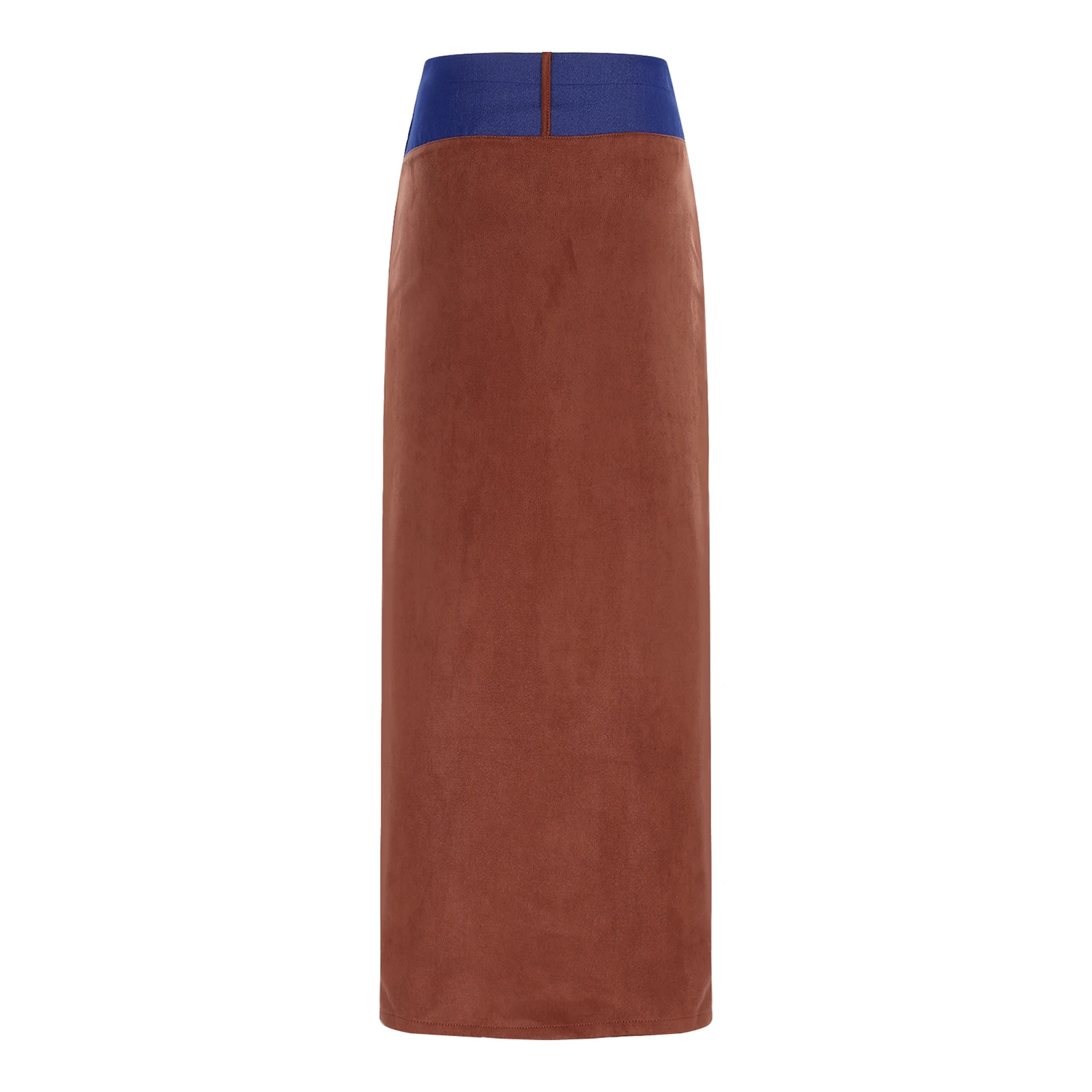 Womens Edgy Cowgirl Midi Skirt with Denim And Faux Suede Patchwork Front Fringe Design Side Split Skirt for Jazz Music Festival
