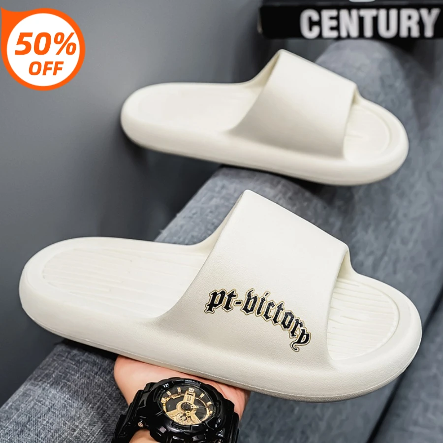 

Feslishoet Women Letter Slippers Beach Slides Solid Color Mens Thick Sole Indoor Bathroom Anti Slip Shoes Summer Couple Sandals