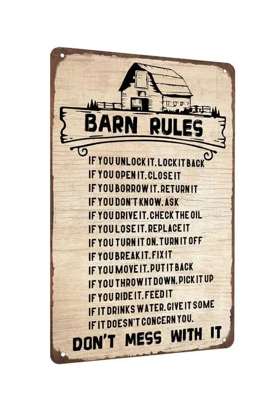 Barn Rules Tin Sign Vintage Retro Metal Sign Farm Farmhouse Ranch Wall 8x12 inch