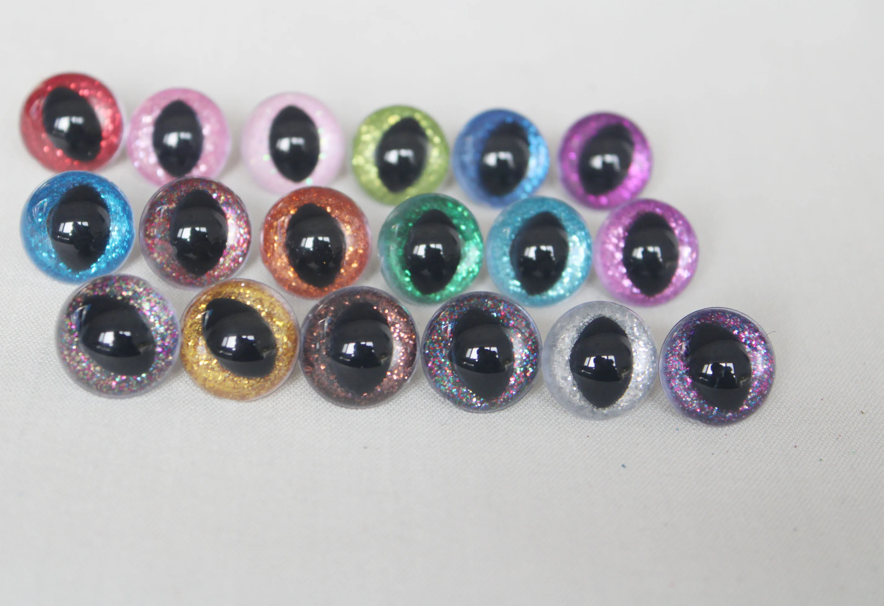 Plastic Glitter Clear Cat Eyes, Brinquedo de segurança com lavadora manual, opção de cor, N18, 9mm a 30mm, 20 peças por lote