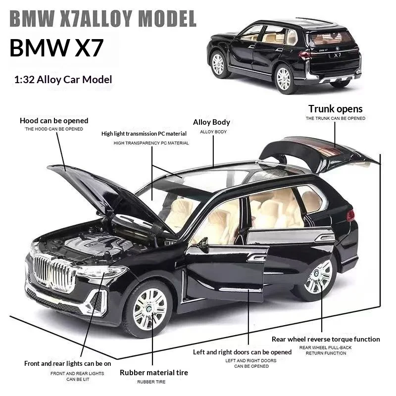 1:24 BMW X7 SUV Auto Modell Druckguss Fahrzeuge Legierung Spielzeug Simulation Mit Sechs Türen Geöffnet Sound & Licht Auto Spielzeug Geschenke für Kinder