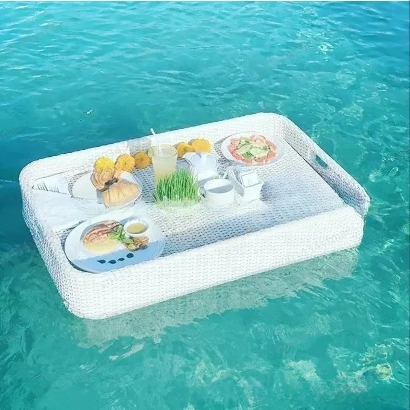 Vine Woven Floating Tray Portable Pool Serving Basket Photo Prop Home Decor
