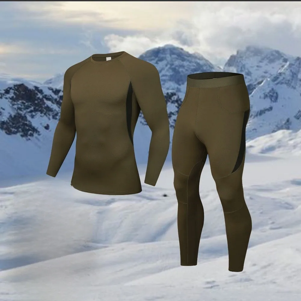 Men\'s Fleece Lined Base Layer Set Designed for Thermal Regulation During Skiing Motorcycle Riding and Winter Activities