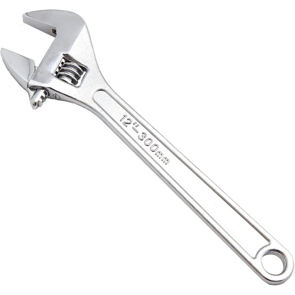 12 Inch Adjustable Wrench 300mm Spanner Large Opening Chrome Plated Steel Hand Tool for Plumbing Mechanical Repair