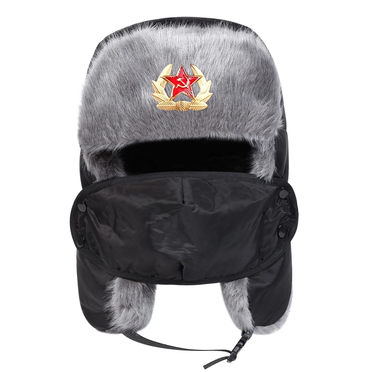 Unisex Five Pointed Star Badge Lei Feng Hat Winter Earflap Hat Keep Warm Ski Hat Bomber Hat for Outdoor Riding Snow Activities