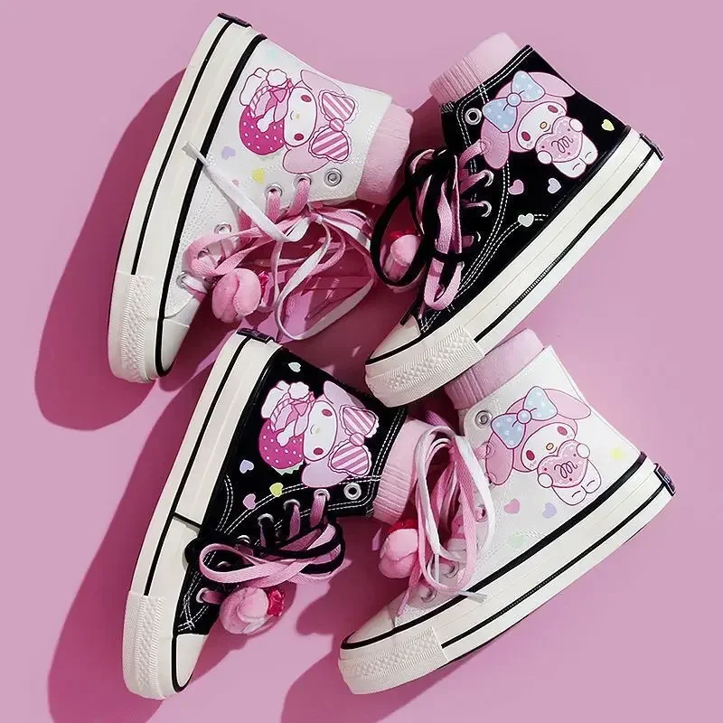 Sanrio My Melody Anime Lolita High Top Flats Canvas Shoes Hello Kitty Couple Student Sneakers Trend Graffiti Cute Women\'s Shoes